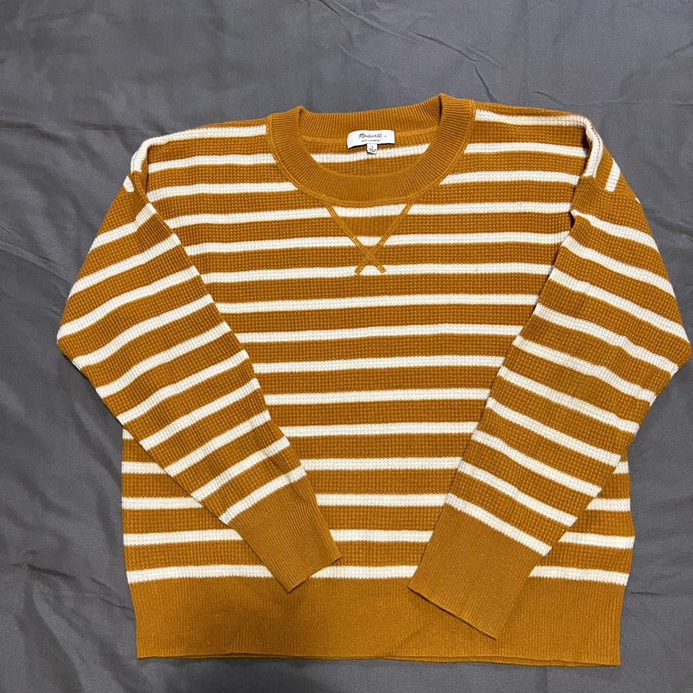Madewell Cashmere Sweatshirt - Mustard Yellow Stripe S